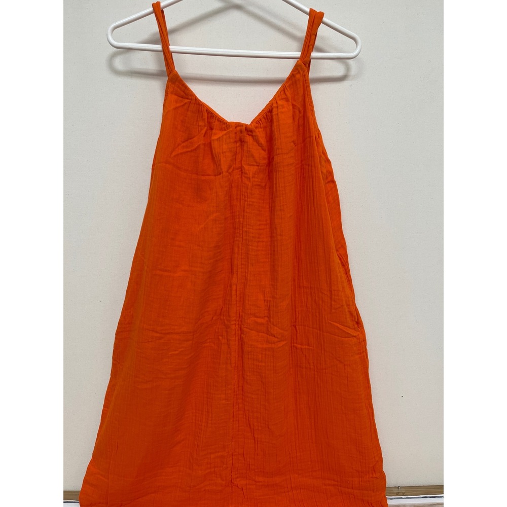 Old Navy Orange Double Gauze Tie Back Sleeveless Pocket Dress Petite Large